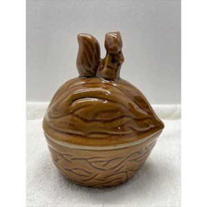 Vintage MCM Ceramic Squirrel Walnut Nut Jar Candy Dish Canister with Lid